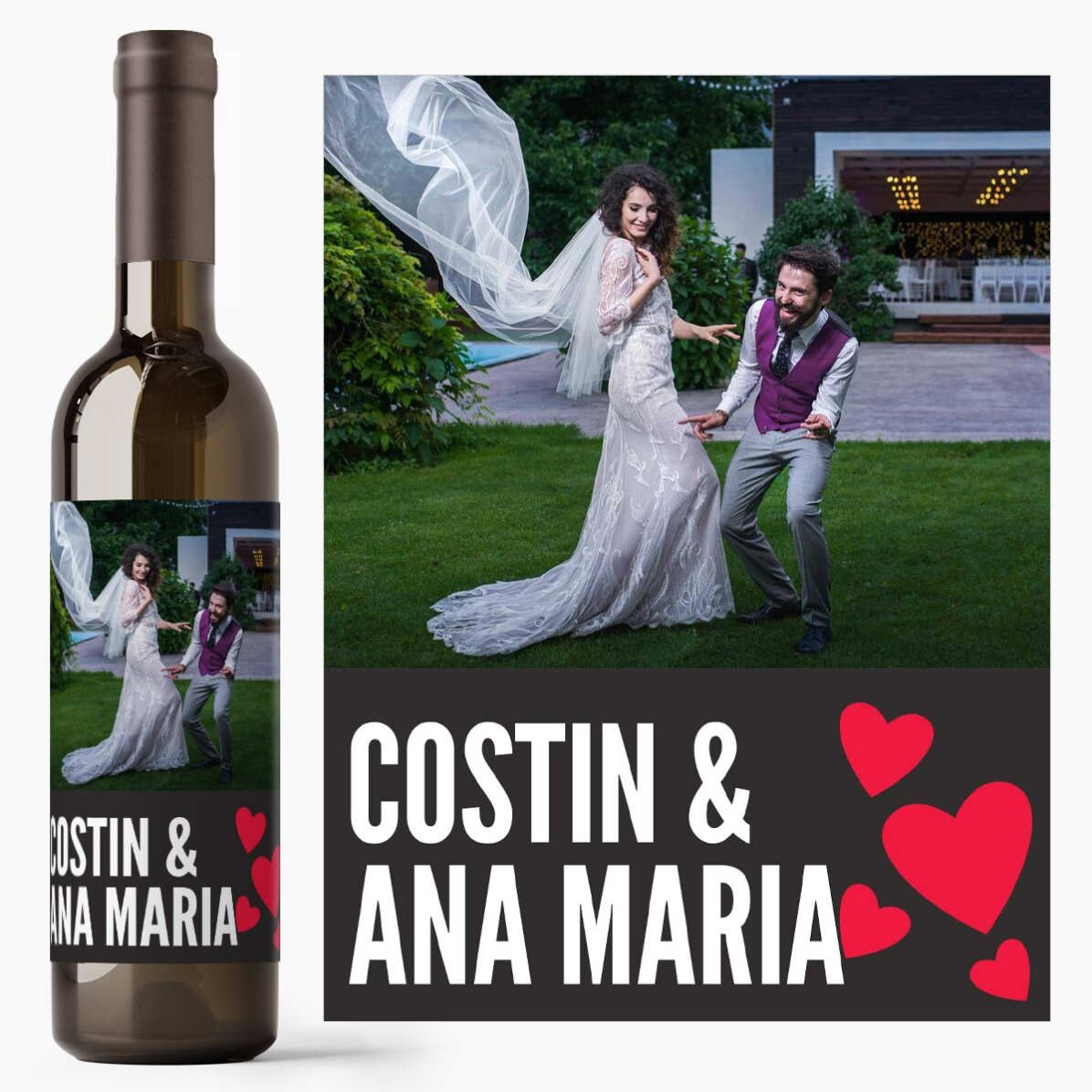 Vino personalizzato con una foto per una coppia