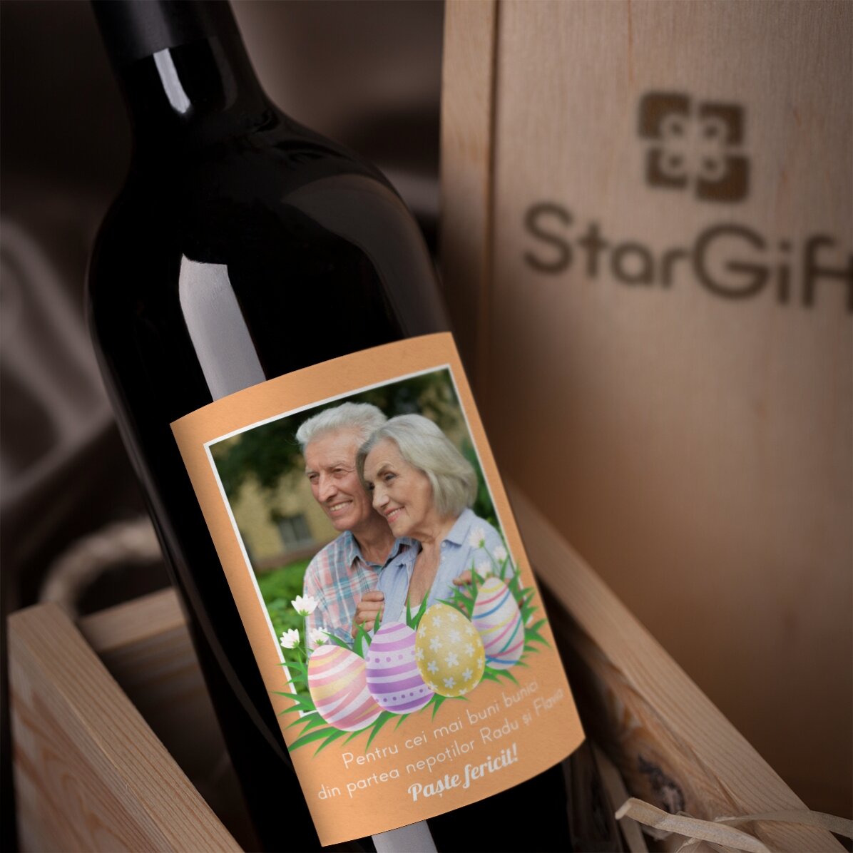 Vino personalizzato con una foto e un messaggio per Pasqua