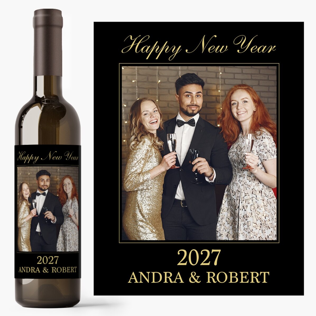 Vino personalizzato con una foto e una frase - Buon Anno Nuovo