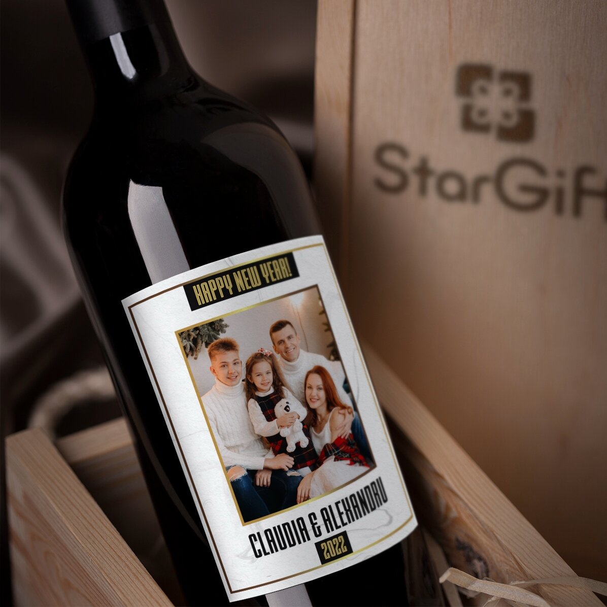 Personalised wine with a photo and text - White Happy New Year