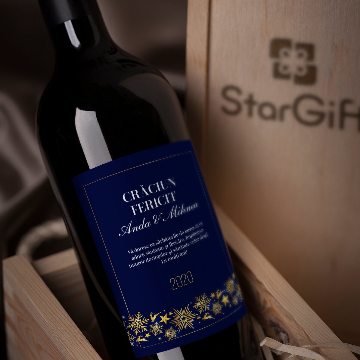 Vino personalizzato con scritta - Golden Snowflakes