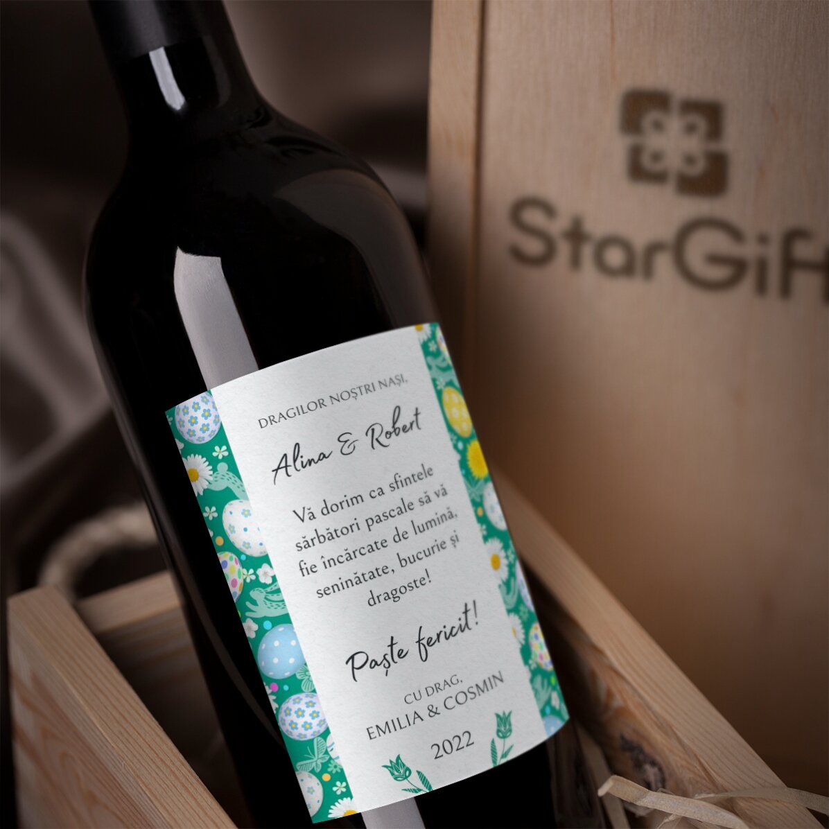 Vino personalizzato con testo - Messaggio di Pasqua
