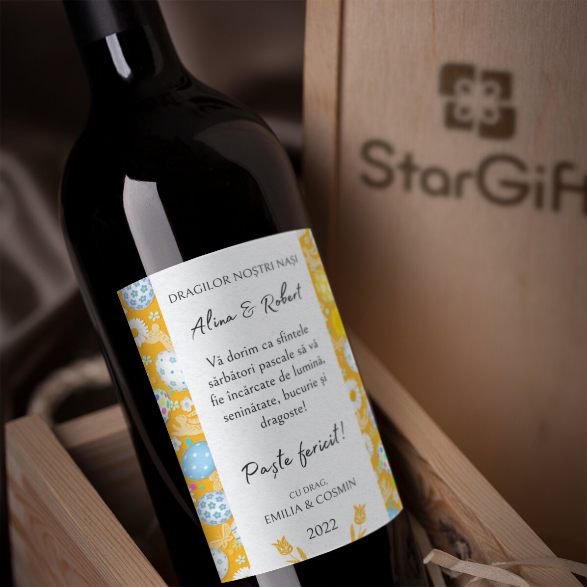 Vino personalizzato con testo - Messaggio di Pasqua