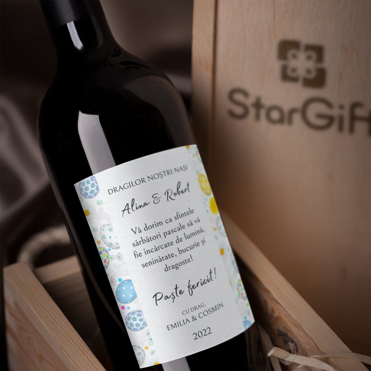 Vino personalizzato con testo - Messaggio di Pasqua