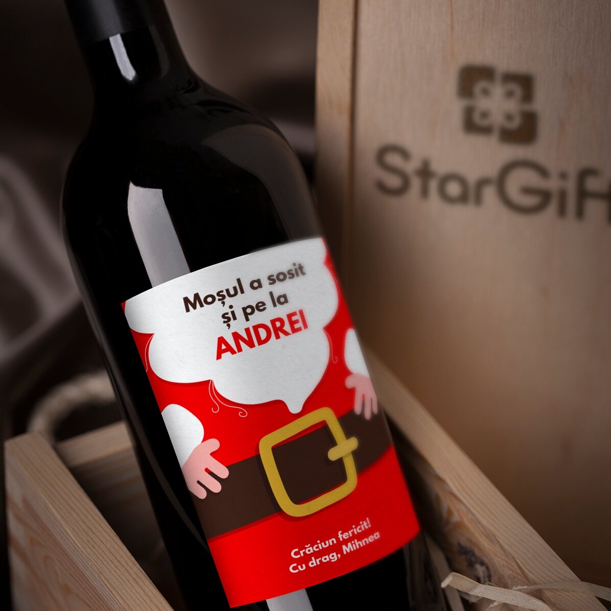 Vino personalizzato con scritta - È arrivato Babbo Natale