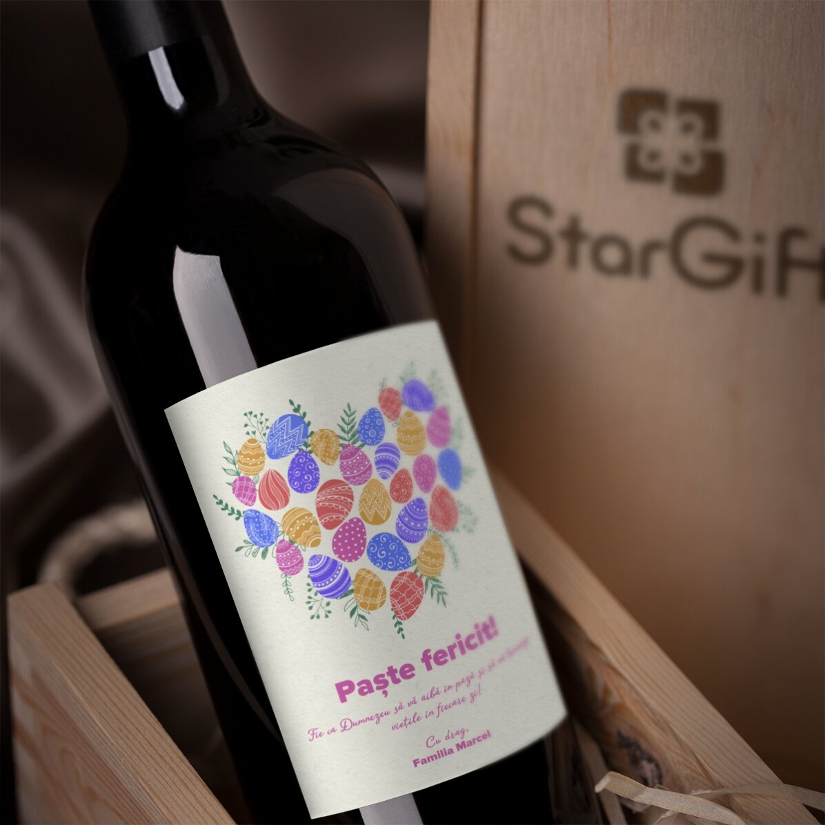 Vino personalizzato con dedica per Pasqua - modello Cuore