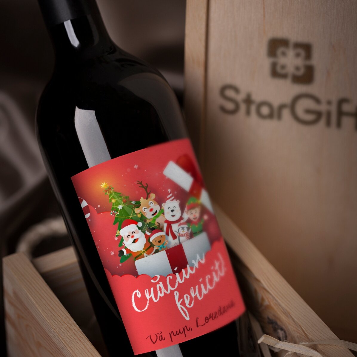Vino personalizzato con scritta - Babbo Natale e i suoi amici