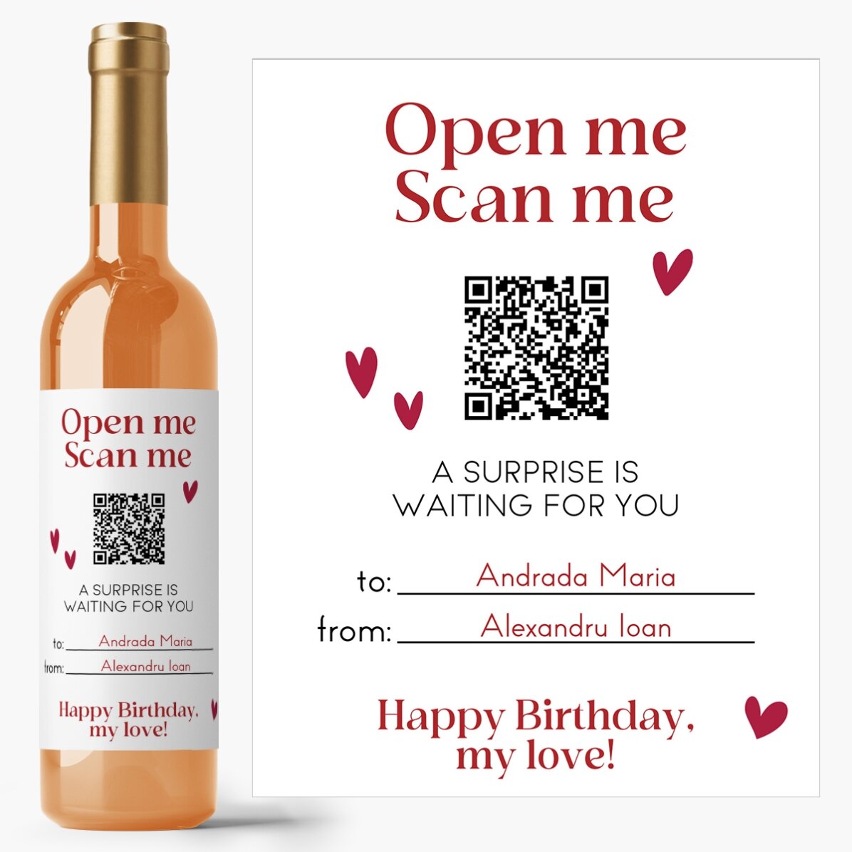 Vino personalizzato con testo e codice QR - Compleanno