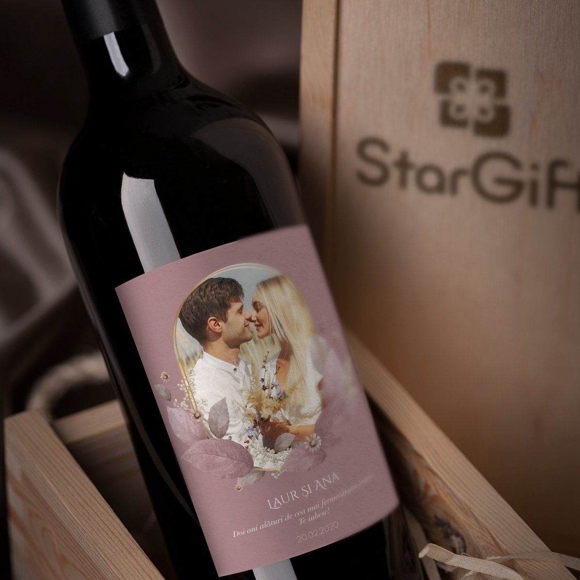 Vino personalizzato con testo e foto - Floral