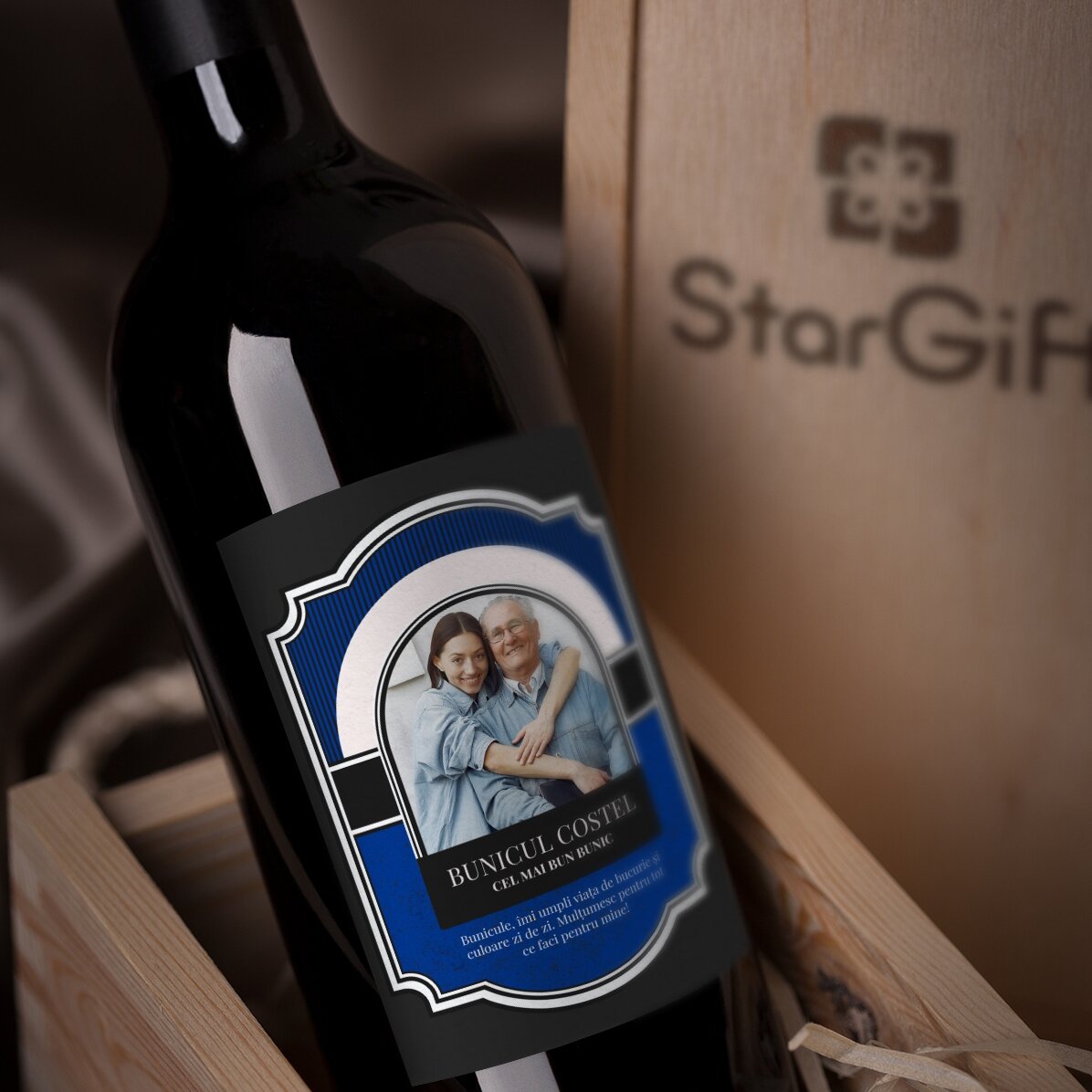 Vino personalizzato con testo e foto per il nonno