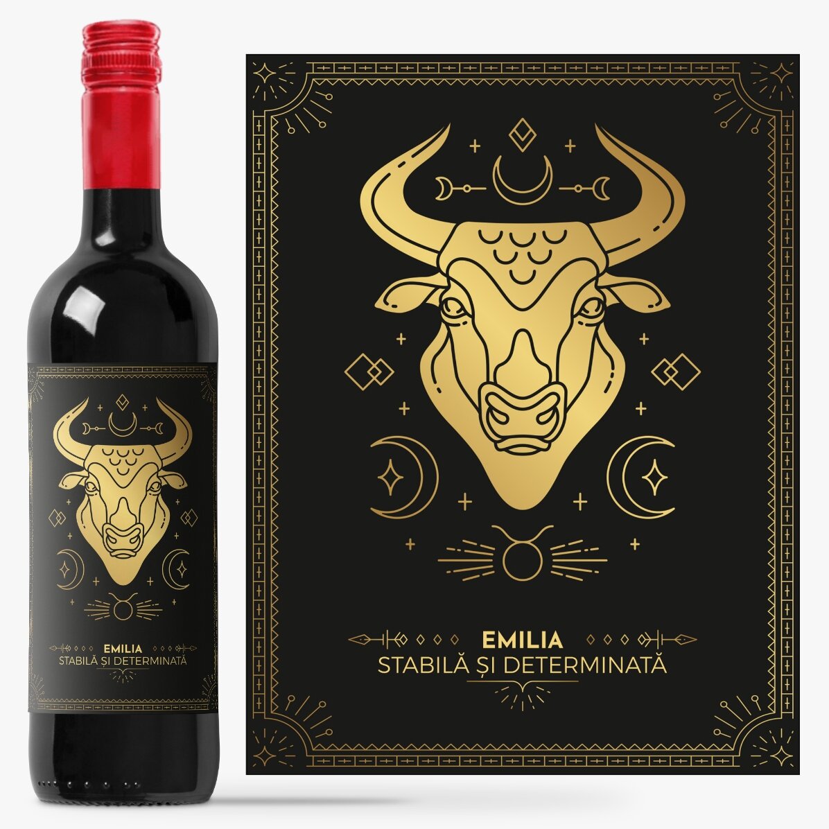 Vino personalizzato con testo e segno zodiacale - Toro