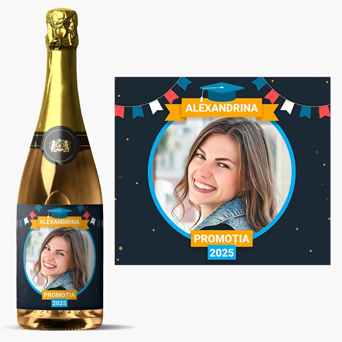 Spumante personalizzato con testo e foto per la laurea